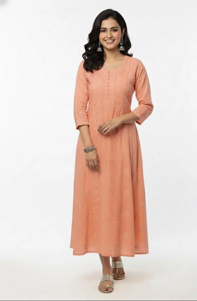 chikankari Anarkali frock with duppatta