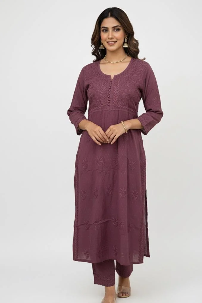 chikankari kurti & pant set